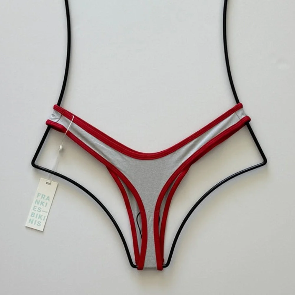 NWT Frankies Bikinis Full Moon Micro Thong Bikini Bottom Cherry Mint Large
